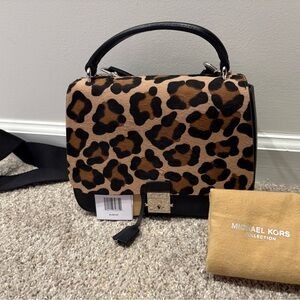 Michael Kors Collection Mia Black and Brown Leopard Satchel